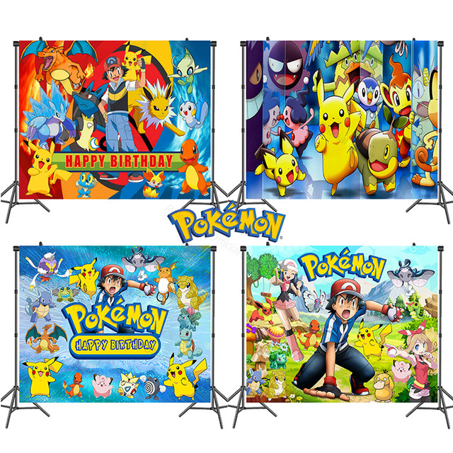 Pokemon festa de aniversário pano de fundo anime desenhos animados pikachu  fundo de vinil fotografia parede pendurado fontes de festa decoração -  AliExpress
